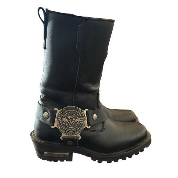 Milwaukee Leather Women's Black Genuine Leather Riding Boots Size 6 . - Picture 1 of 15